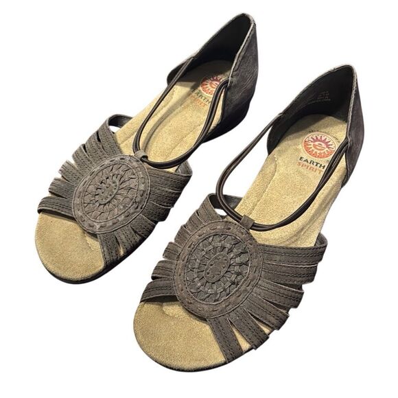 Earth Spirit Miranda Brown Suede Low Wedge Sandals Women’s US 8 EU 40 - Picture 1 of 8